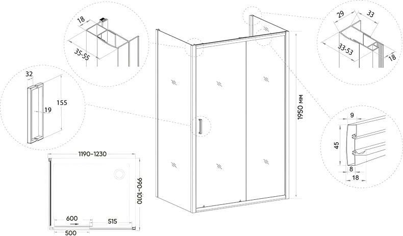 Душевой уголок Veconi Rovigo RV-046B 120x100, черный - 2