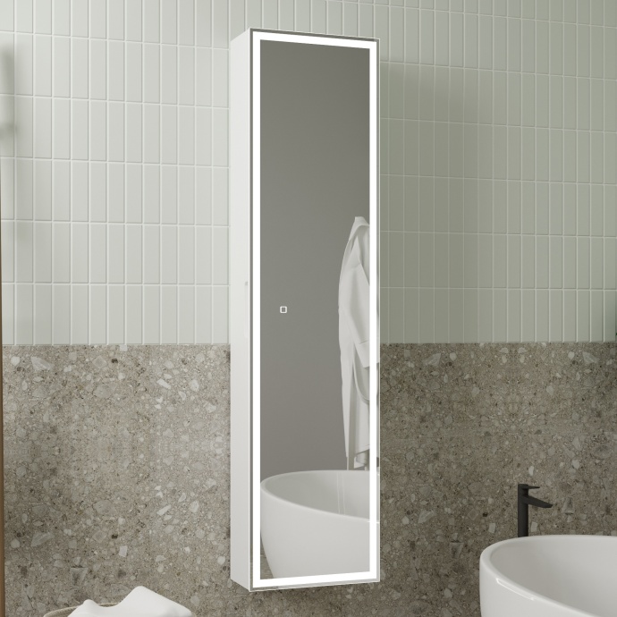 Шкаф-пенал с зеркалом STWORKI Кронборг МВК104 40, с подсветкой, белый - 0