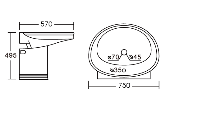 Раковина подвесная Ceramalux Classic 75 белый  2011 - 1