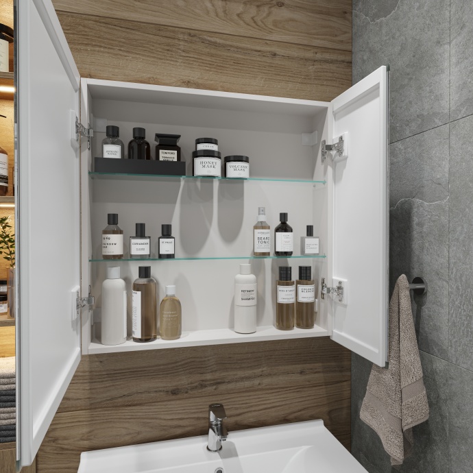 Зеркало-шкаф STWORKI Стокгольм МВК082 80, с подсветкой, прямоугольное, белое, в стиле лофт, навесное - 6