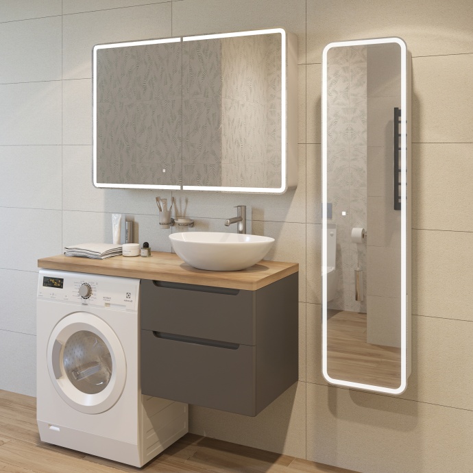 Мебель для ванной STWORKI Берген 60 серая со светлой столешницей 122, раковина Moduo 55 Leaf, L 549753 - 1