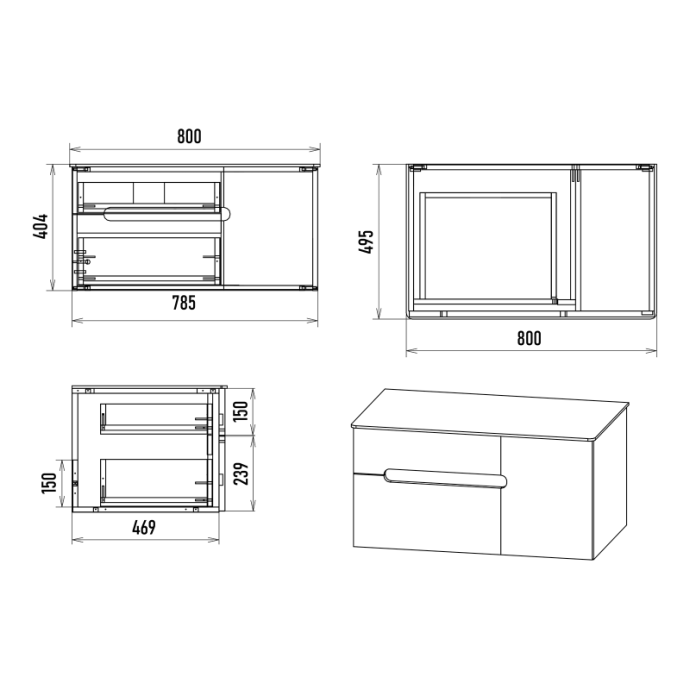 Тумба под раковину Misty Роял 80 черная матовая П-Роя-01080-021П2Я - 2