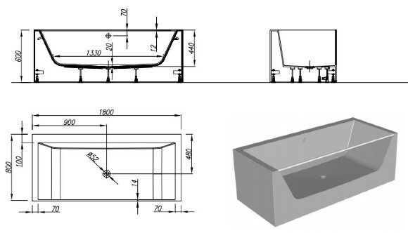 Ванна из литьевого мрамора Kolpa San Copelia Light 180х80 белая 510470 - 1