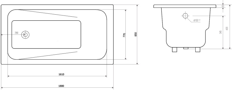 Чугунная ванна Goldman Art 180х85 с ручками AT18085 - 2