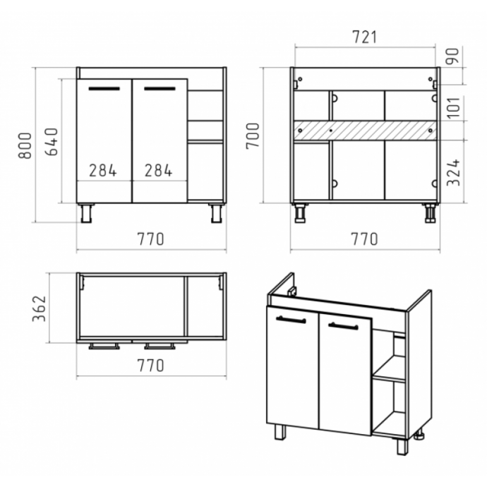 Тумба под раковину Misty Крафт 80 белая - светлое дерево П-Кра-07080-011 - 3