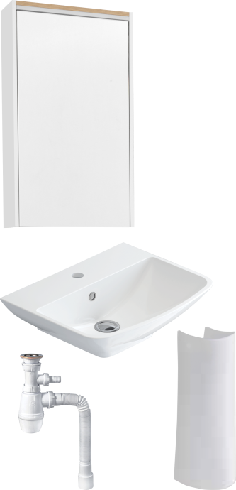 Комплект раковина с пьедесталом  Раковина STWORKI Дублин 50 + Зеркало-шкаф STWORKI Дублин 50 с подсветкой, навесное, белое, прямоугольное + Сифон для 560916 - 2