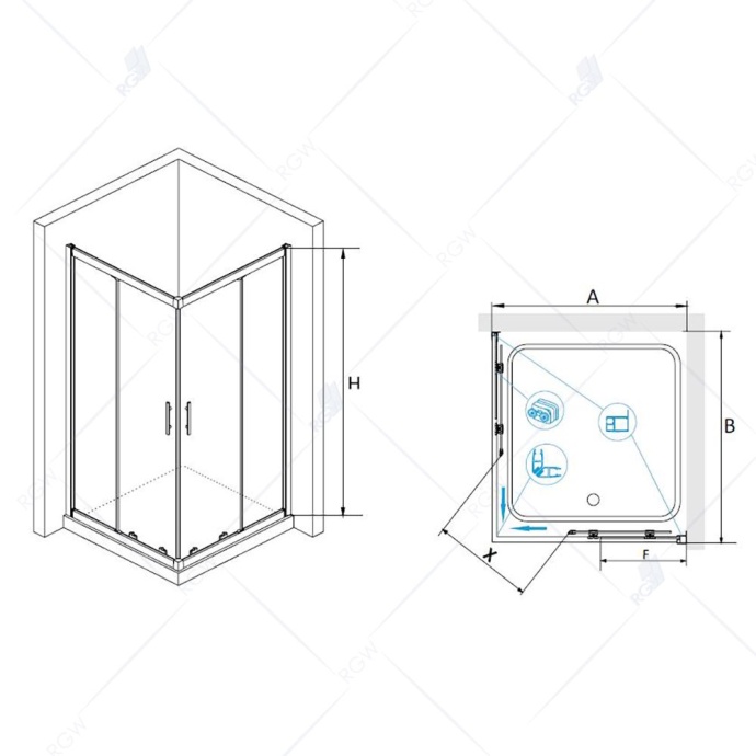 Душевой уголок RGW Hotel HO-31 80x80x195 профиль хром 03063188-11 - 1