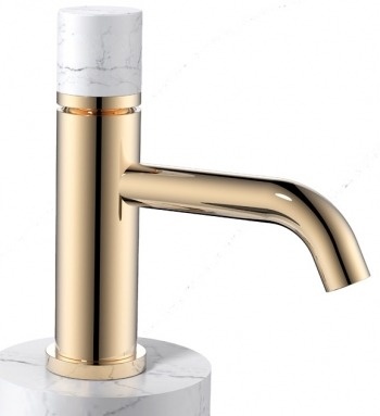 Смеситель для раковины высокий Boheme Stick золото с белым 122-G-MR-WHITE - 0