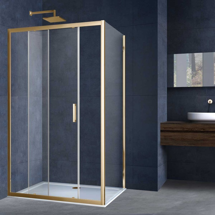 Душевой уголок Vincea Alpha 150х90 профиль брашированное золото стекло прозрачное VSR-3AL9015CLG - 0