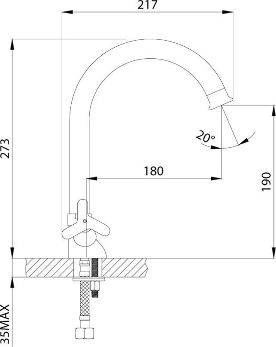 Смеситель двуручный для кухни с поворотным изливом 273мм, хром RS40-72 - 1