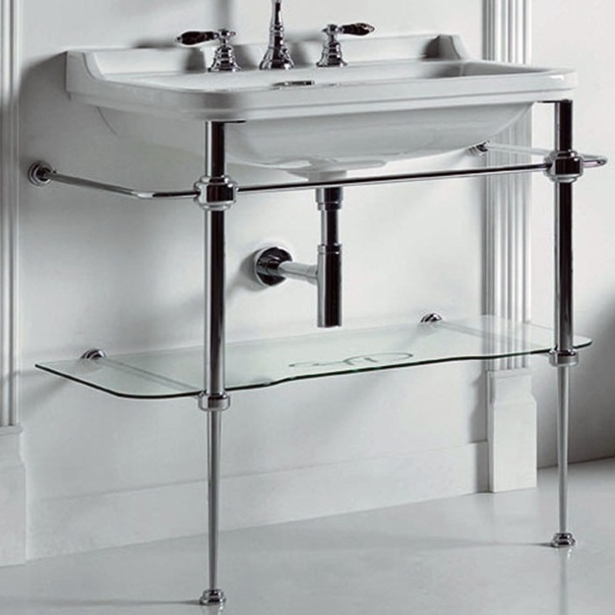 Kerasan Waldorf Металлическая структура для раковины 80см, со стеклянной полочкой, цвет хром (из 2-х коробок: арт. 919790+920290 и 920001) 9197K1cr - 0