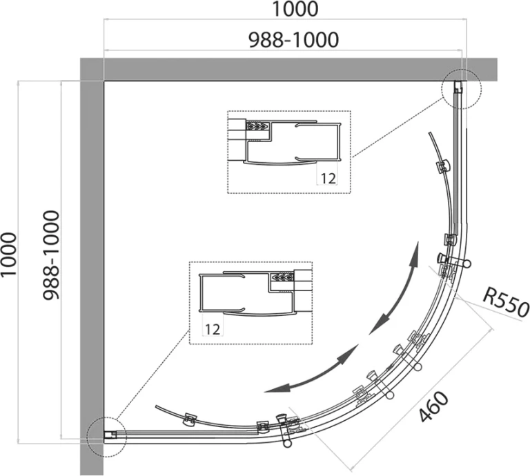 Душевой уголок BelBagno Uno 100х100 профиль хром стекло рифленое UNO-195-R-2-100-CH-CR - 4
