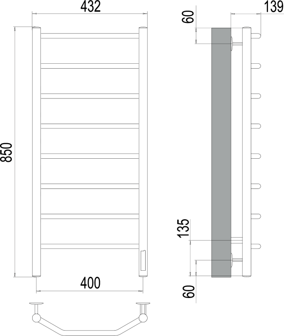 Электрический полотенцесушитель Terminus Виктория П8 400x850 Хром 4670078531209 - 2