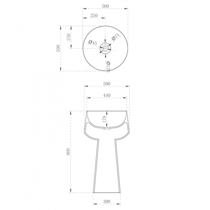 Раковина напольная Abber Kristall 50 черный - белый AT2706White-Onyx - 4