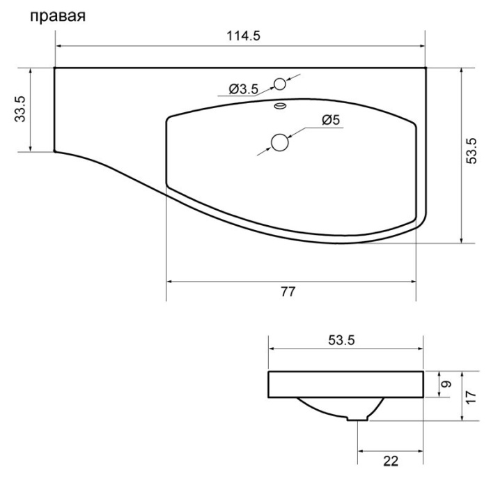 Мебельная раковина Aquanet Опера 115 R 169399 - 3