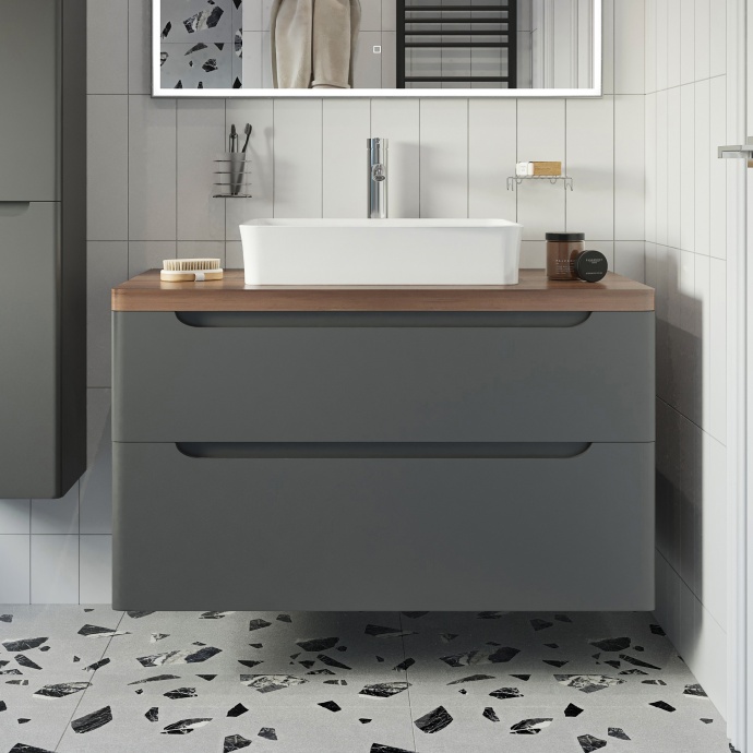 Тумба с раковиной STWORKI Берген 100 серая с темной столешницей, Bocchi Sottile 1476-001-012 566878 - 0