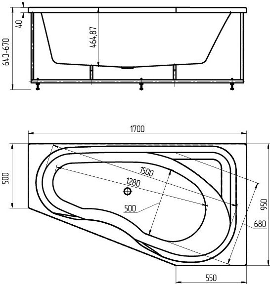 Акриловая ванна Aquatek Медея R, вклеенный каркас MED180-0000038 - 1