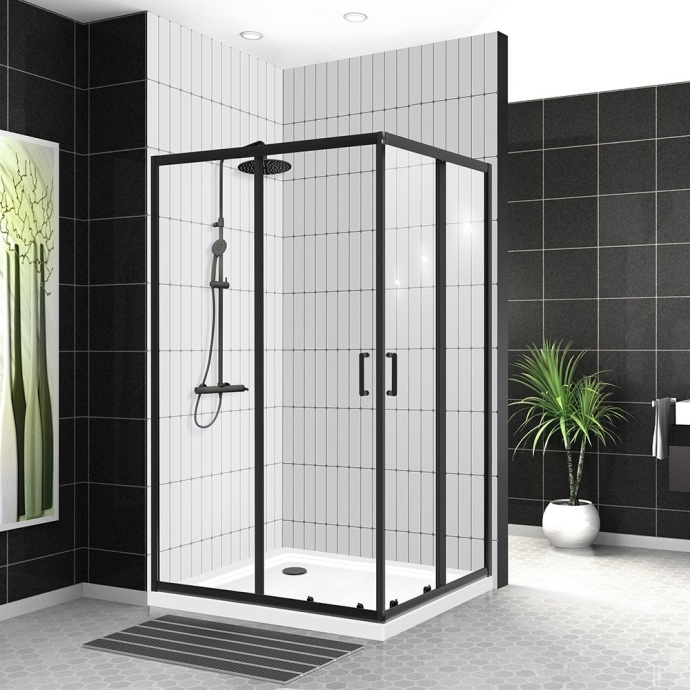 Душевой уголок BelBagno Uno-195 AH 2 120/100 C Nero профиль черный, стекло прозрачное UNO-195-AH-2-120/100-C-NERO - 1