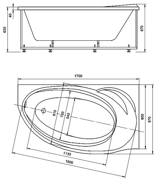 Акриловая ванна Aquatek Бетта 170x95 см (Бетта-170_DX) BET170-0000084 - 5