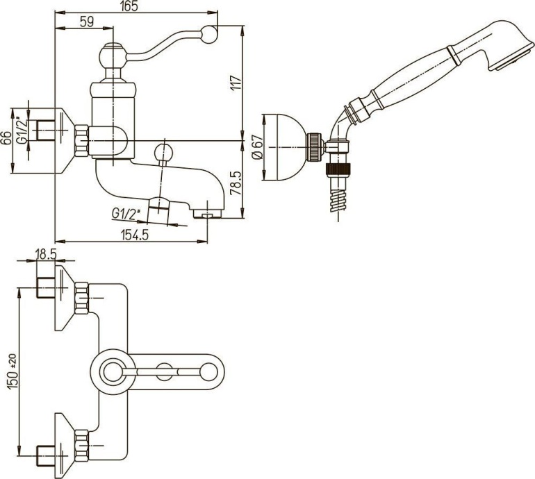 Смеситель для ванны с душем Paini Duomo 88F3105KM - 1