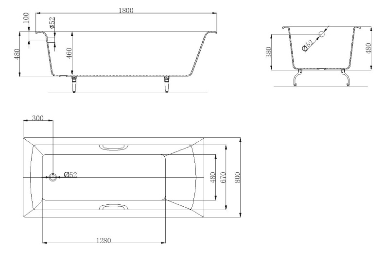 Ванна чугунная OWL Konung 180x80 с ручками OWLIB191115 - 3