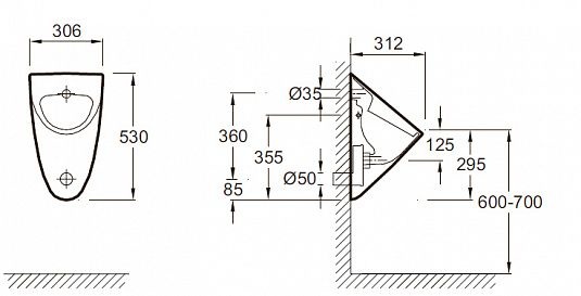 Писсуар Jacob Delafon Odeon  e1147-00 - 1