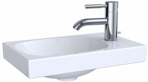 500.635.01.2 Раковина Acanto, асимметричная, 400 x 250 мм, с отверстием под смеситель справа, без перелива, цвет: белый 