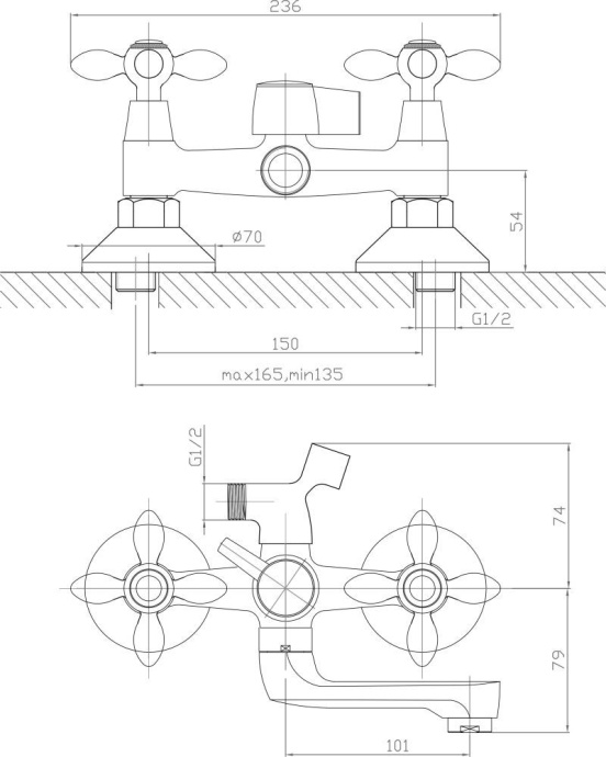 Смеситель Agger Retro A1921200 для ванны с душем - 4