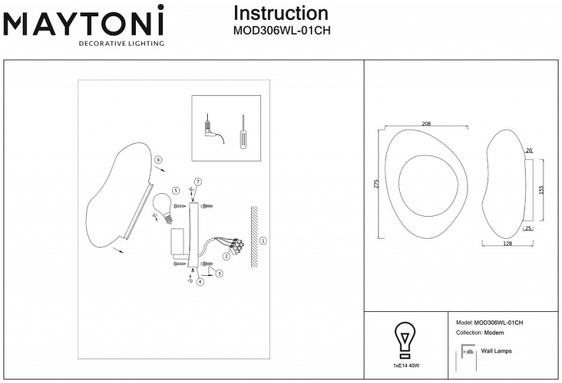 Настенный светильник Maytoni Mabell MOD306WL-01CH - 2