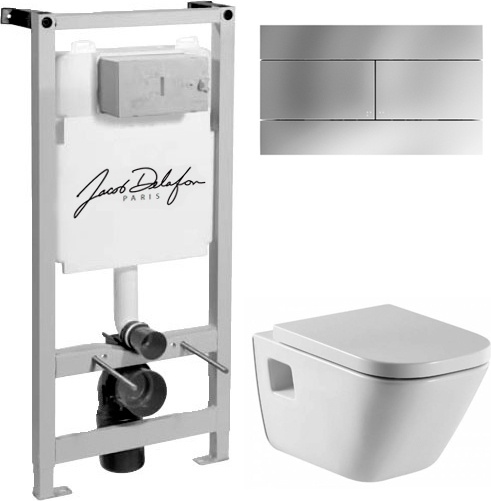 Комплект Система инсталляции для унитазов Jacob Delafon E5504-NF + Кнопка смыва Jacob Delafon E4316-CP хром + Крышка-сиденье Roca Gap 801472004 - 0