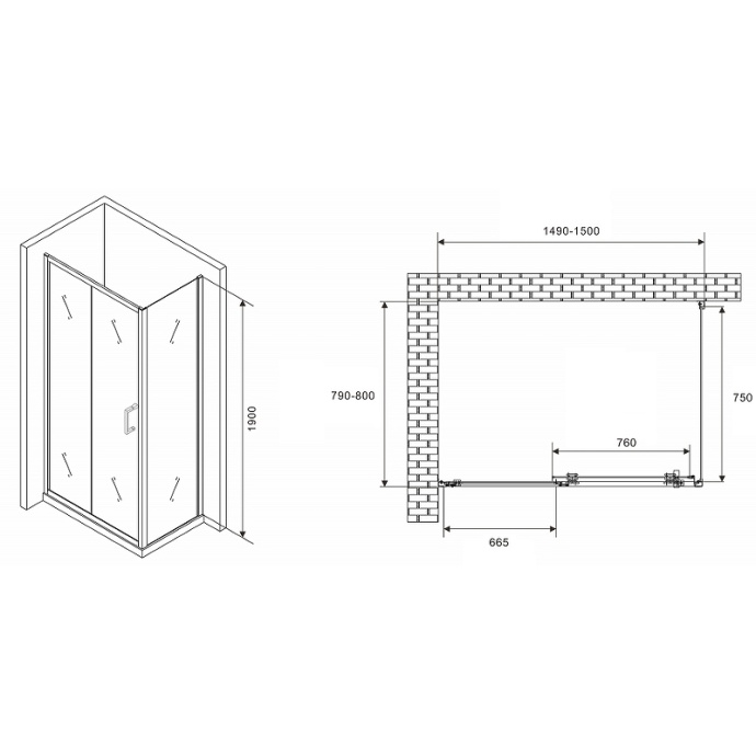 Душевой уголок Abber Schwarzer Diamant 150х80 хром стекло прозрачное AG301505-S805 - 1