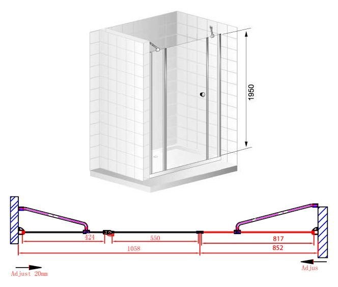 Душевая дверь Cezares Elena 191 хром стекло прозрачное ELENA-W-B-13-90+60/50-C-Cr - 6