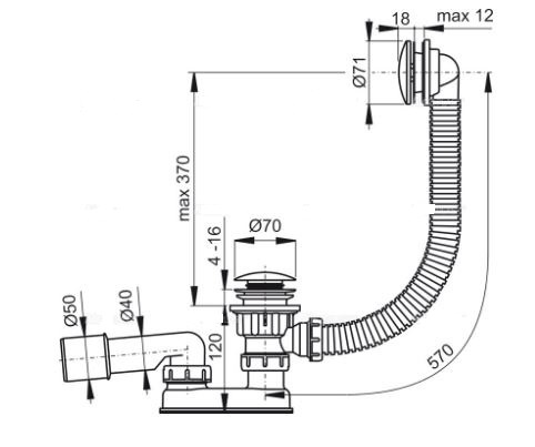 Сифон для ванны А504 КМ-100 Click Clack металл, 80с A504KM-100 - 1