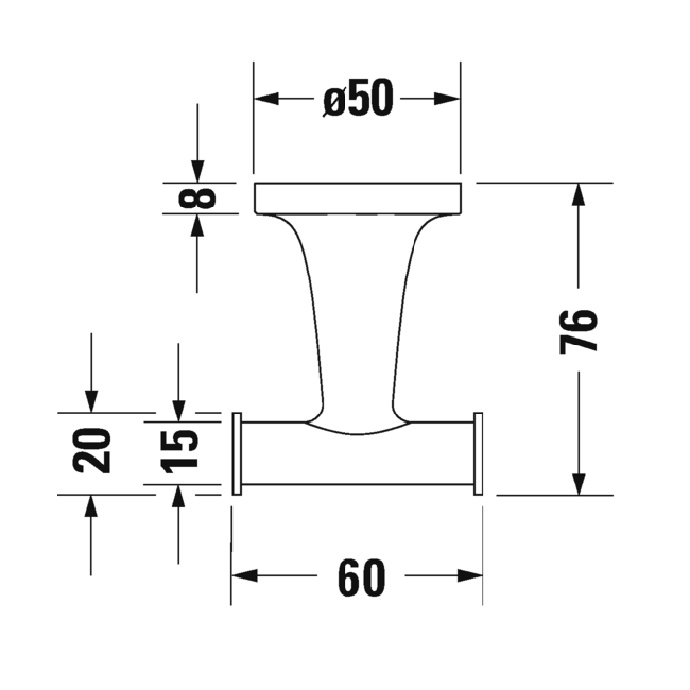 Крючок, Duravit, Starck T, двойной, ширина, мм-60, глубина, мм-76, тип установки-настенный, цвет-хром 0099301000 - 1