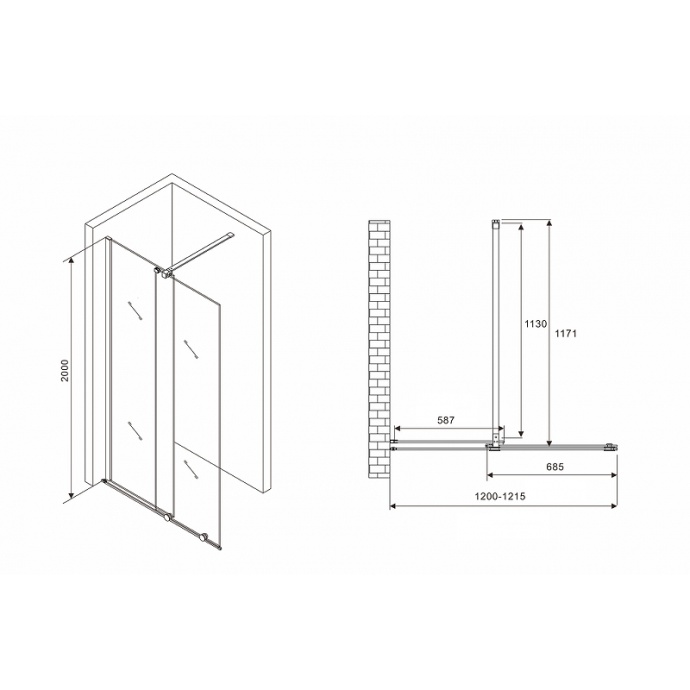 Душевая перегородка Abber Komfort 120 черная стекло прозрачное AG09120B - 1