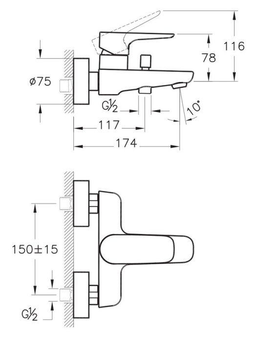 Смеситель для ванны Vitra X-Line хром  A42324EXP - 1