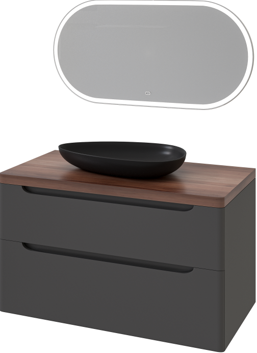 Мебель для ванной STWORKI Берген 100 серая с темной столешницей,  раковина Bocchi Etna Etna 1114-004-0125 черная 568139 - 4