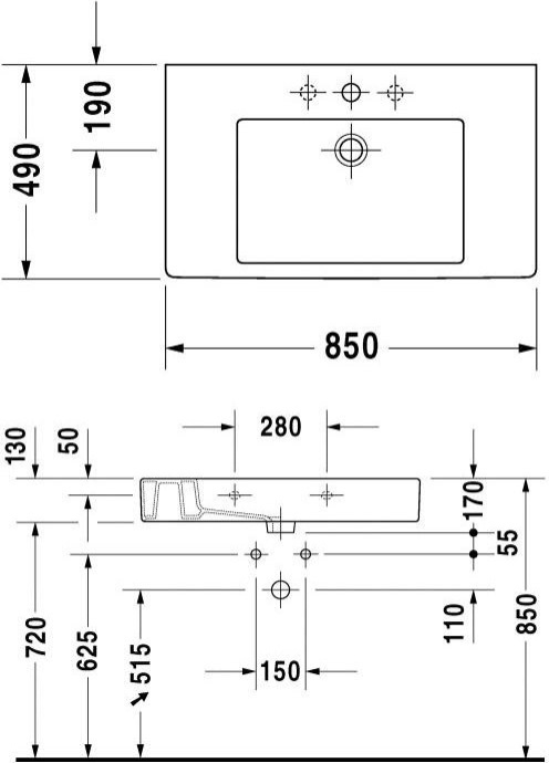 Раковина Duravit Vero 0329850000 85 см - 7