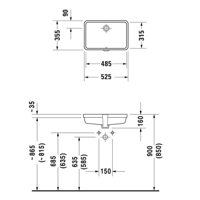 DURAVIT (Vero) Умывальник 485х315 мм, встраиваемый снизу 0330480000 - 1