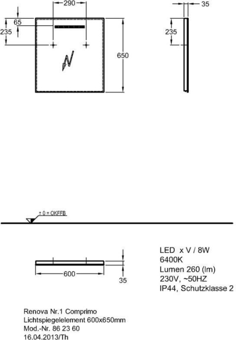 862360000 Renova Compact Зеркало с подсветкой 600х650 мм - 1
