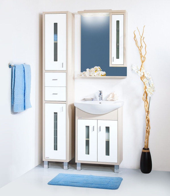 Зеркало-шкаф Бриклаер Бали 62 светлая лиственница, белый глянец, R 4627125412004 - 1