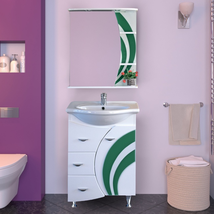 Мебель для ванной Misty Каролина 60 3 ящика L зеленое стекло - 9