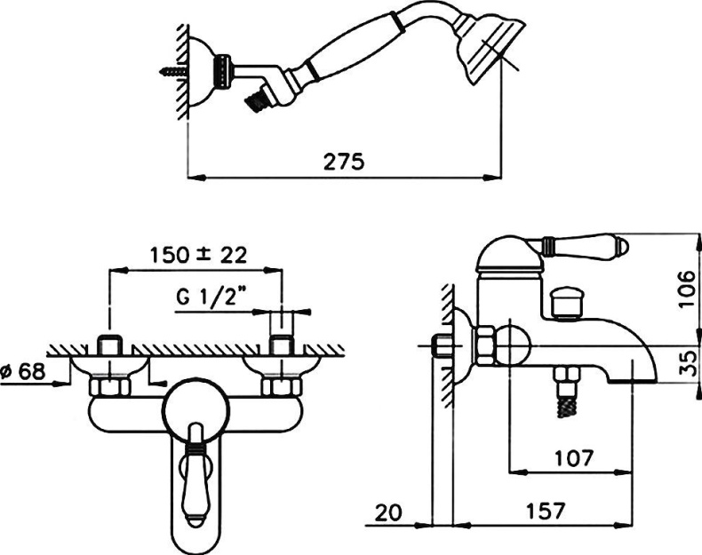 Смеситель Nicolazzi Classica Lusso 3401 GO 75 для ванны и душа 3401GO75 - 2