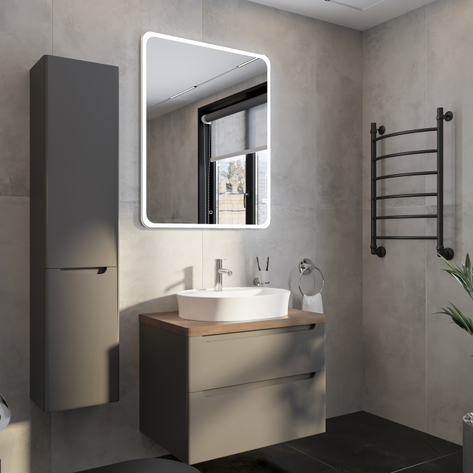 Тумба с раковиной STWORKI Берген 80 серая с темной столешницей, Bocchi Slim Line 1600-001-0126 568177 - 2