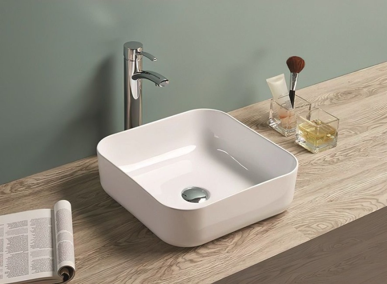 Раковина керамическая накладная AM-78110, цвет белый, 385х385х135 - 0