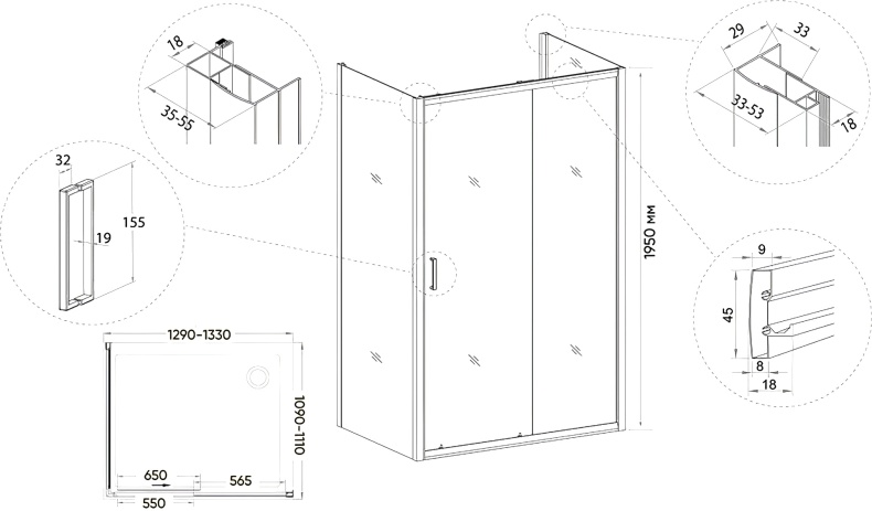 Душевой уголок Veconi Rovigo RV-046B 130x110, черный - 2