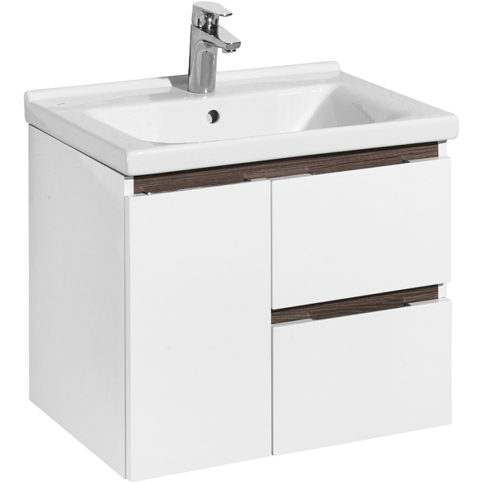 Тумба под раковину Aquaton Рене 60 белый-темное дерево 1A258501NRC80 - 1