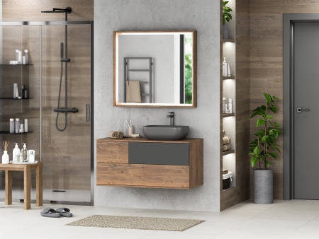 Тумба под раковину Misty Коломбо 100 правая темное дерево - черный П-Кол-01100-074ПП - 2