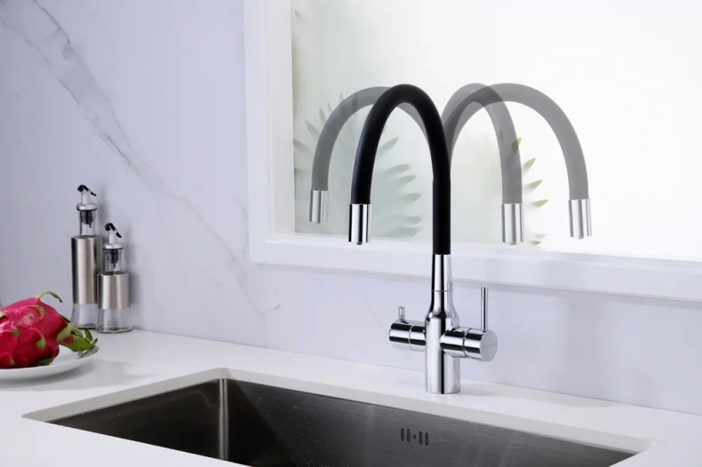 Смеситель для кухни Paulmark Salix с гибким изливом хром - черный матовый Sa213419-CR - 5