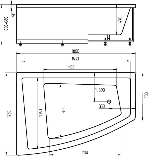 Акриловая ванна Акватек Оракул L, вклеенный каркас ORK180-0000004 - 3